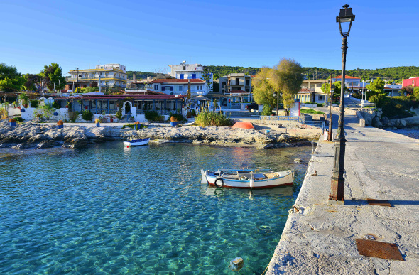 Aegina's harbour with clear, blue water