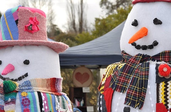  A decorative foam snowman and snowwoman. 