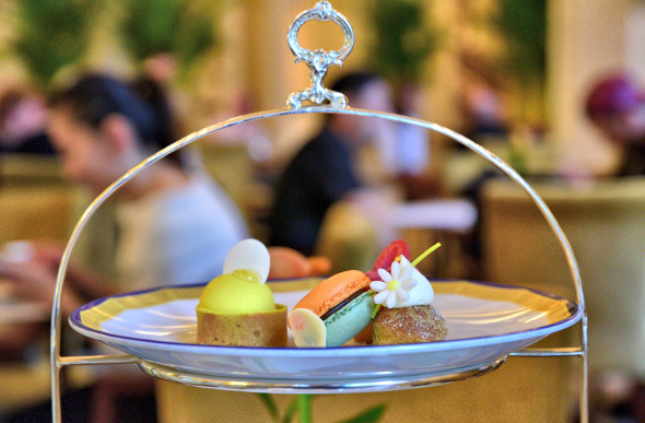 Delectable snacks arrived on tiered trays at the Peninsula Hotel