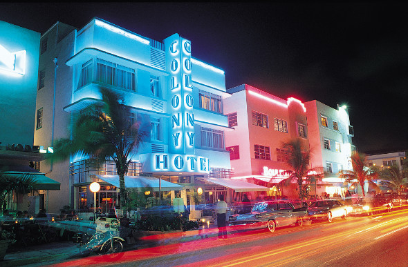 Nighttime view of Ocean Drive