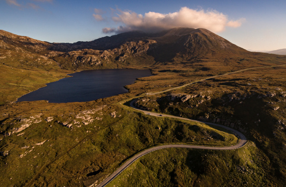 A winding road near Loch Assynt in Scotland