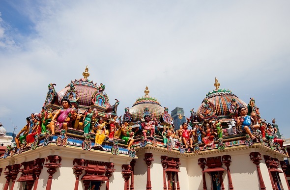  Colourful statues adorn the rooftop temples of Sri Mariamman.