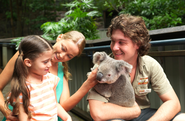  A family cuddles a koala at WILD LIFE Hamilton Island.