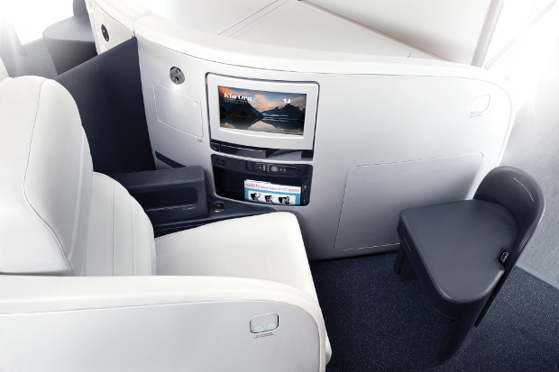 A top down view of the Air New Zealand business class seat