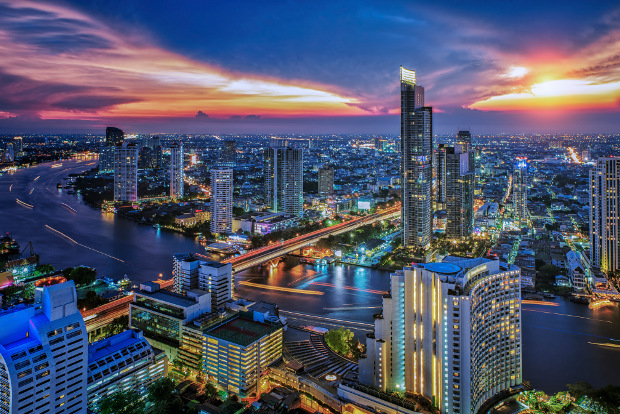 A city view of Bangkok at night