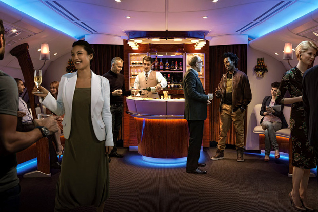 Passengers mingling at the onboard lounge